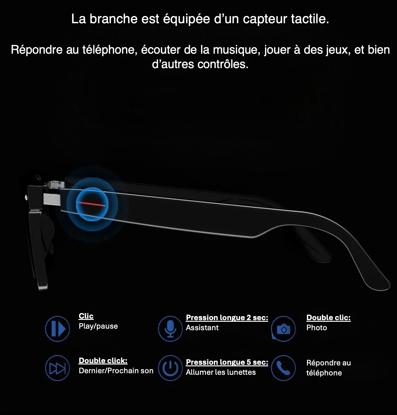 Nortik-Lunettes de soleil intelligentes avec caméra, appel Bluetooth, assistant vocal